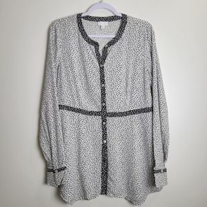 J.Jill Ditsy‎ Floral Artsy Boho Round Neck Black White Blouse XS